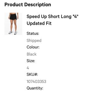 Lulu Speed up short long 4” size 4